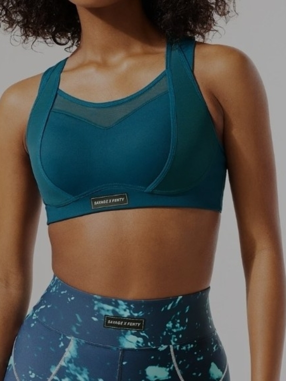 Savage X Fenty Deep Teal Mesh-Panel High Support Sports Bra 38D New In Package